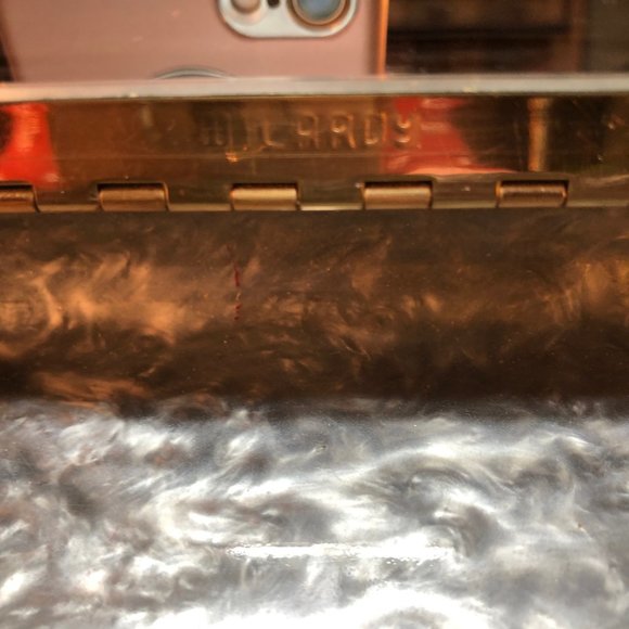 1950s Wilardy Gray Lucite Snap Clutch With Box, Authentication & Promotion Cards - Picture 12 of 16